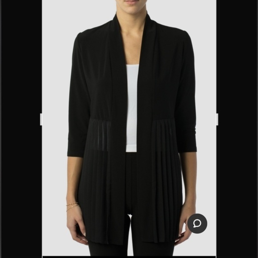 Joseph Ribkoff knit and chiffon open front black cardigan sweater size 8